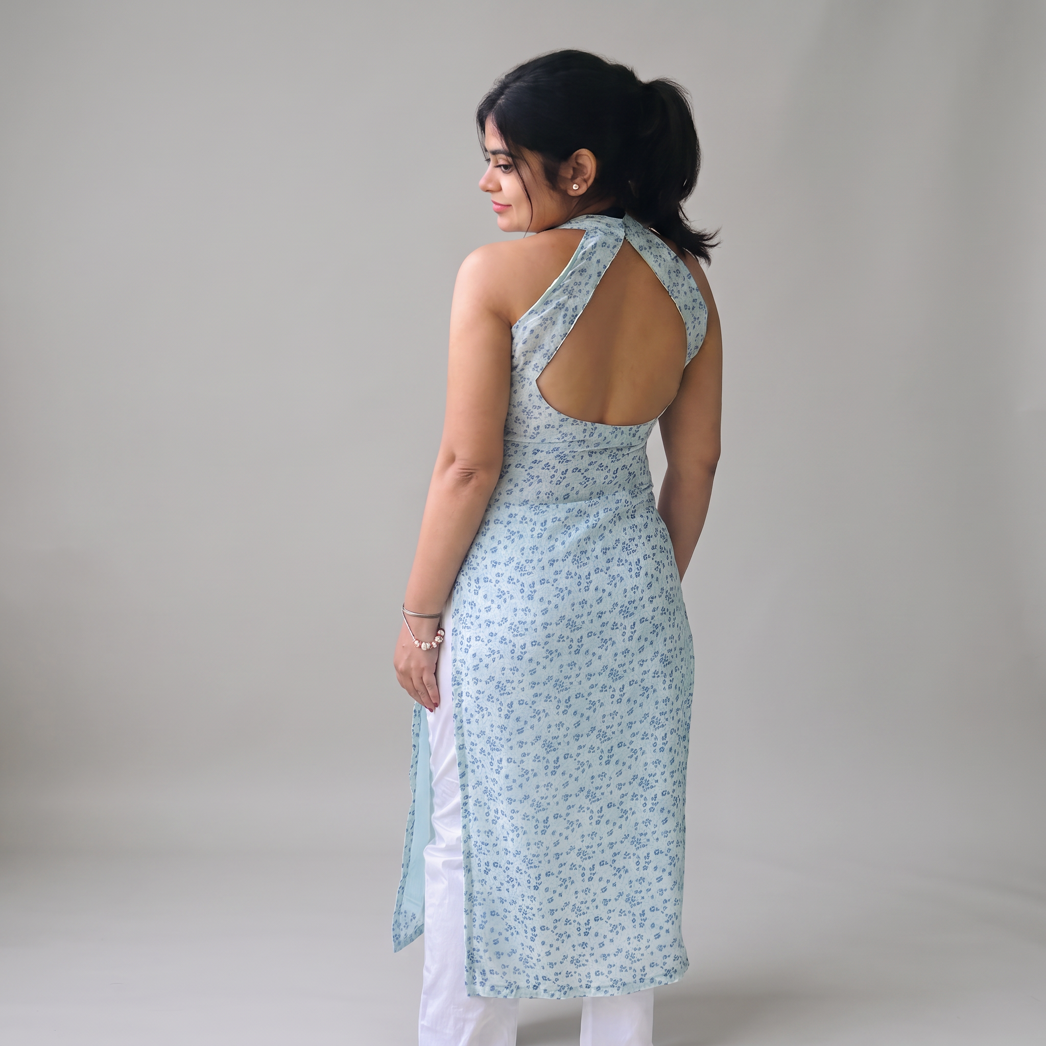 Lily Blue Petal Halter Neck Kurti
