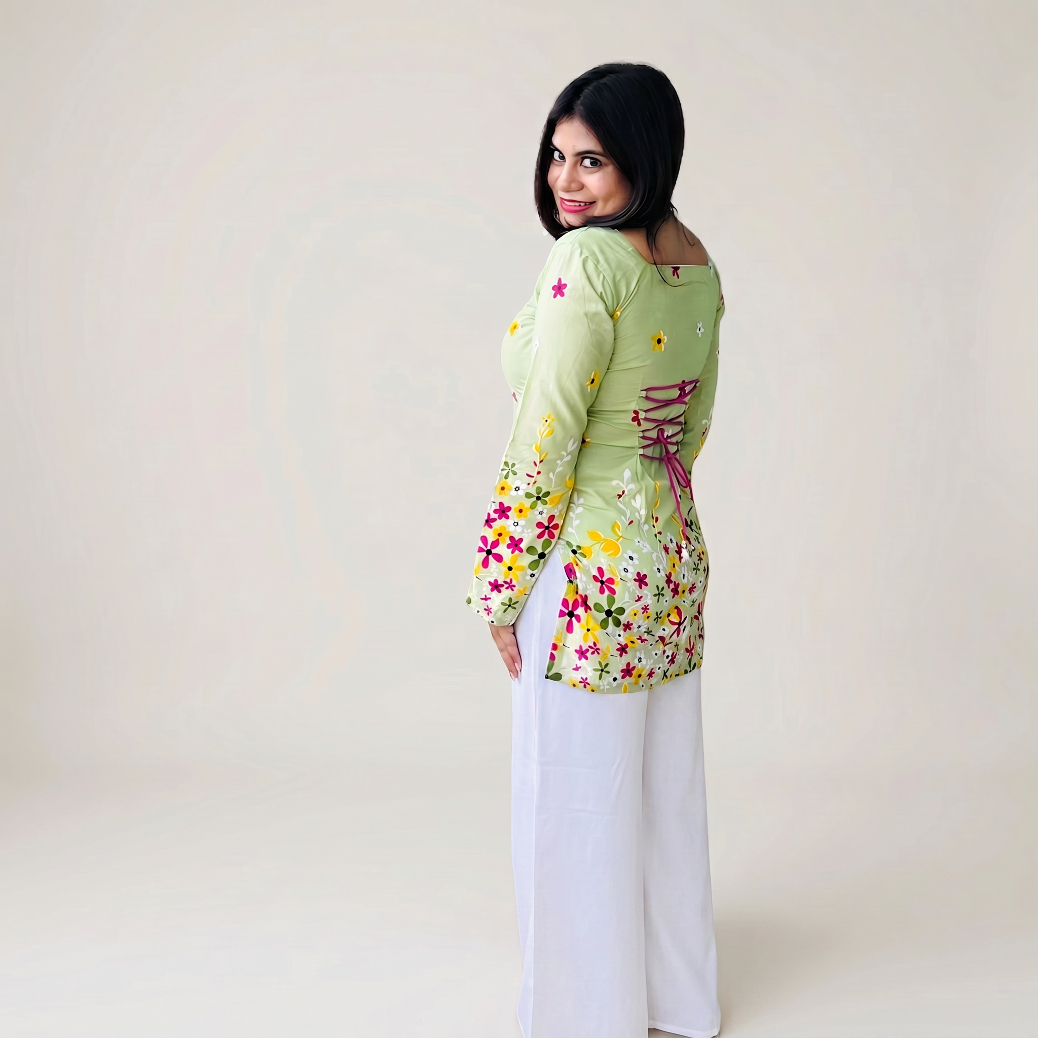 Pista Floral Corset Kurti